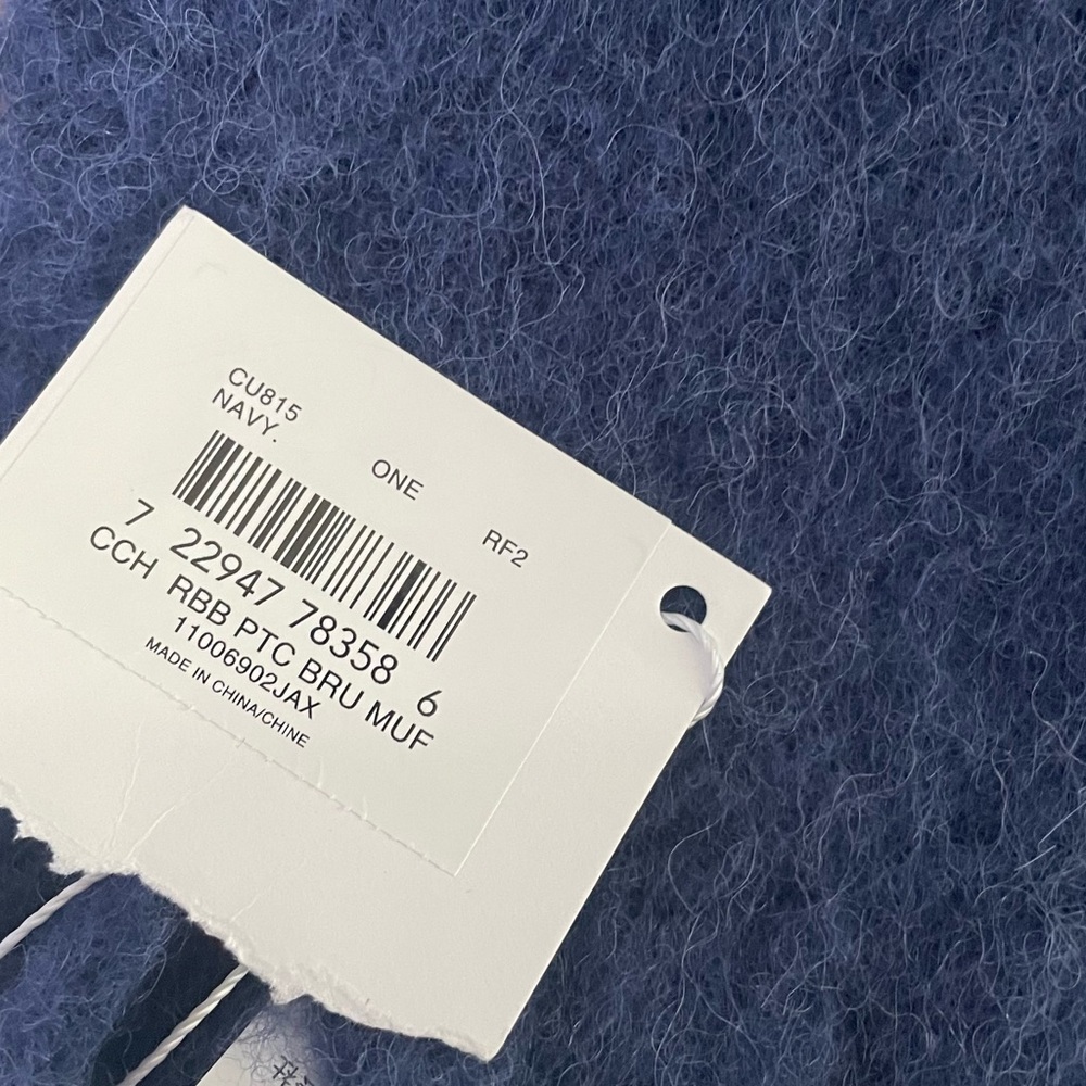 Coach Muffler Navy Deep Blue Rubber Patch Alpaca Textured Fringe Scarf NEW - Picture 4 of 7